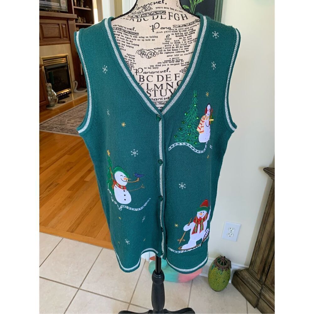 White Stag Skiing Snowman L Xmas Sweater Vest